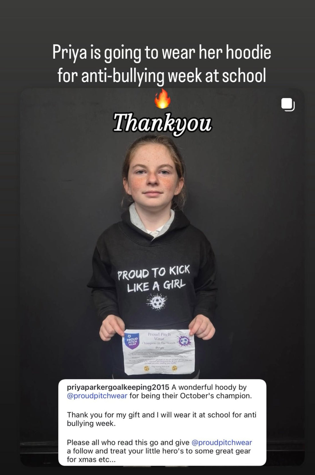 October Champion of the Month Priya - Professional girls teamwear and custom sportswear UK.