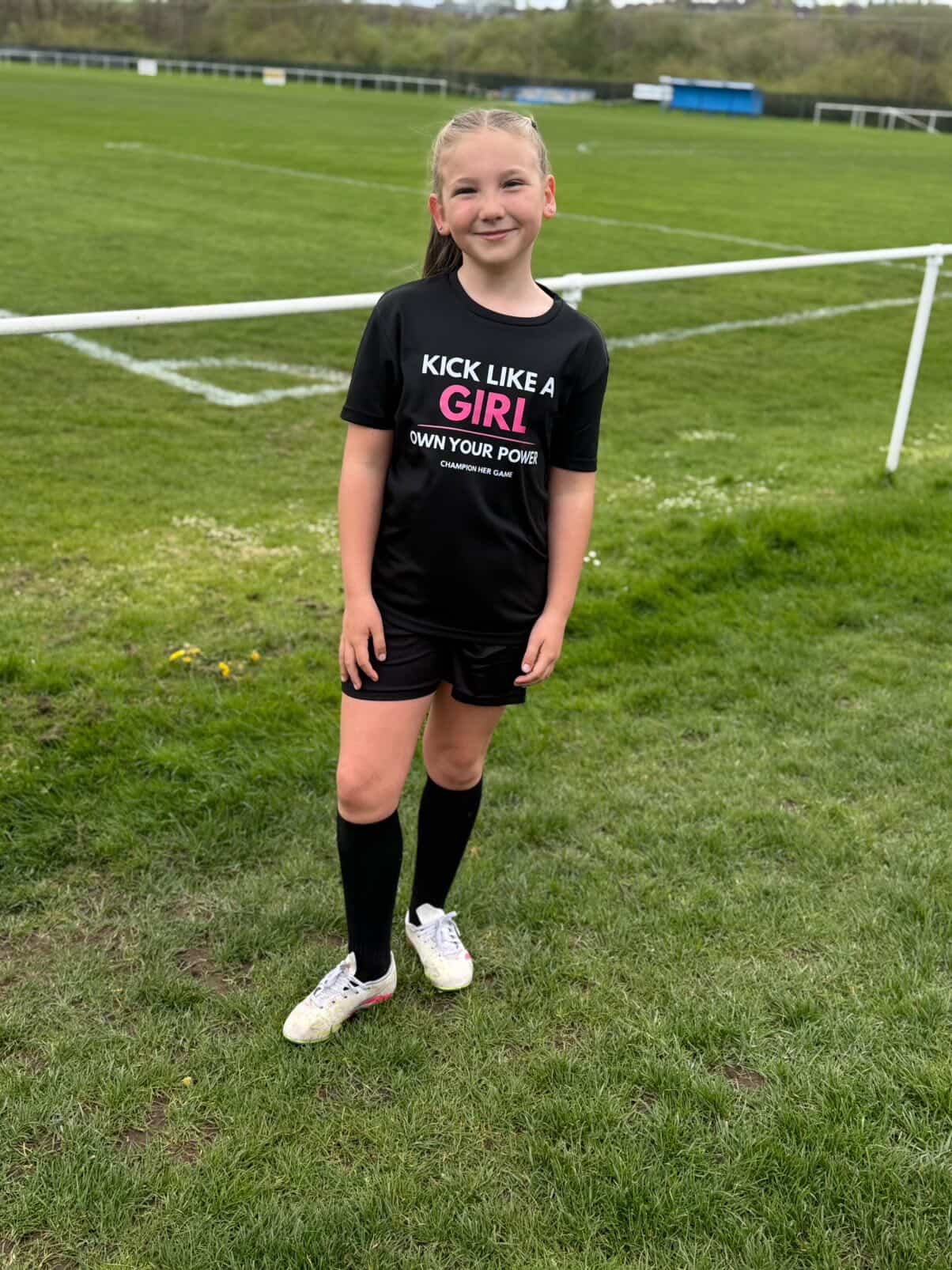Girls Football T-Shirt – Kick Like a Girl, Own Your Power - Champion Her Game