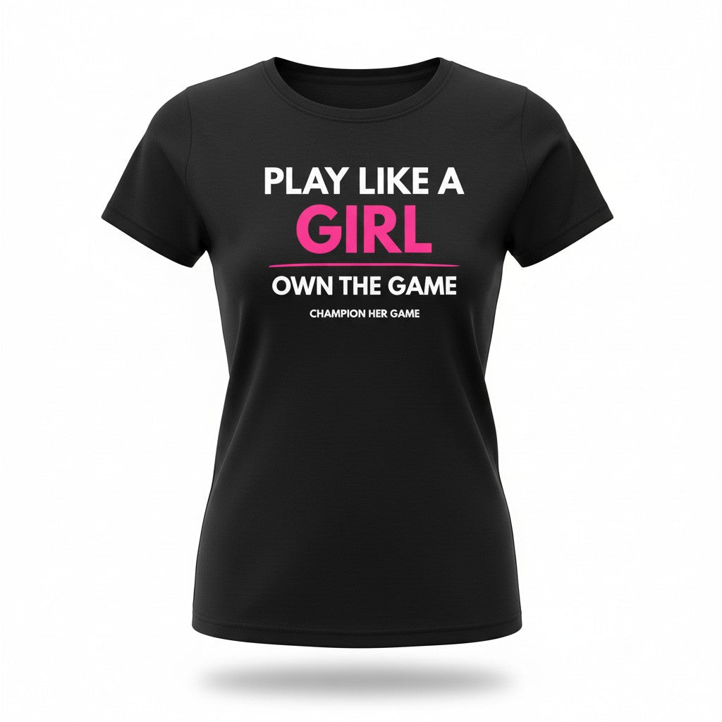Black girls all sports t-shirt with Play Like a Girl slogan - Perfect for team wear or girls training