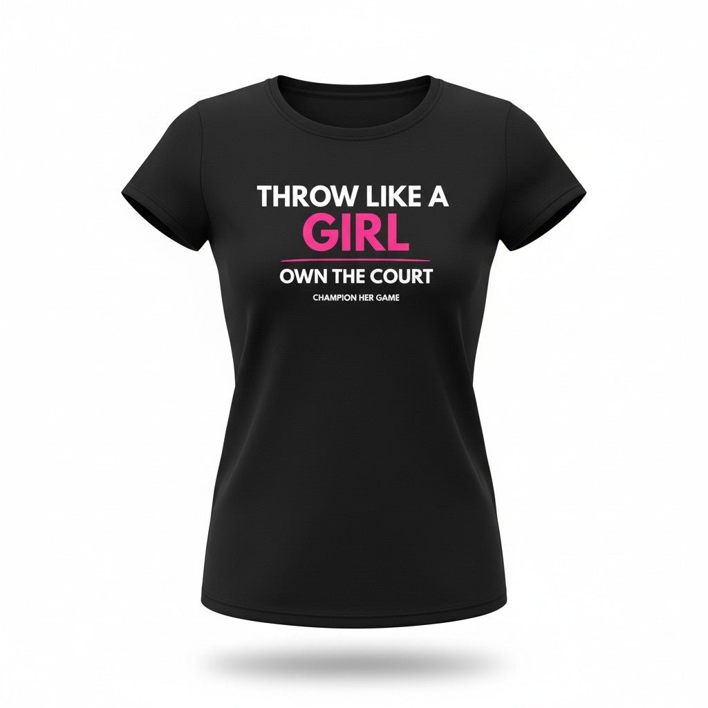 Girl sports training t-shirt - Throw Like A Girl Own The Court slogan performance top for youth athletes.