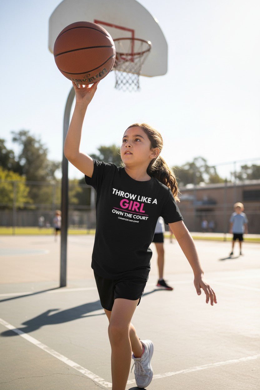 Girls Sports T-Shirt | Throw Like a Girl, Own the Court | Champion Her Game - Champion Her Game
