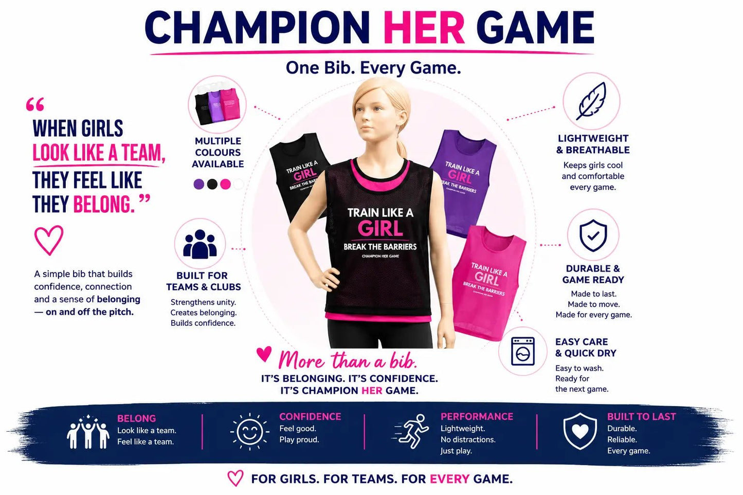 Girls Training Bibs | Customised Team & School Kit - Champion Her Game