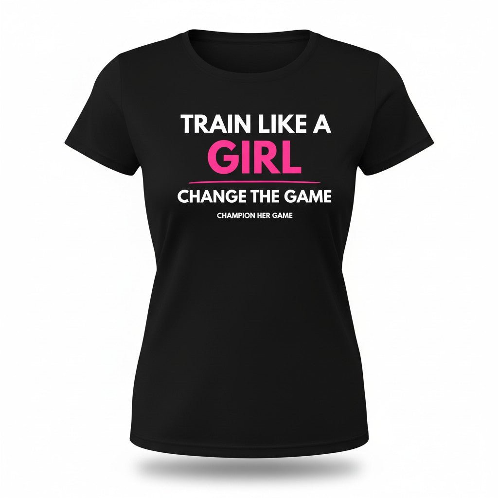Black girls training t-shirt - Train Like a Girl Own Your Power slogan - Moisture-wicking youth sports shirt