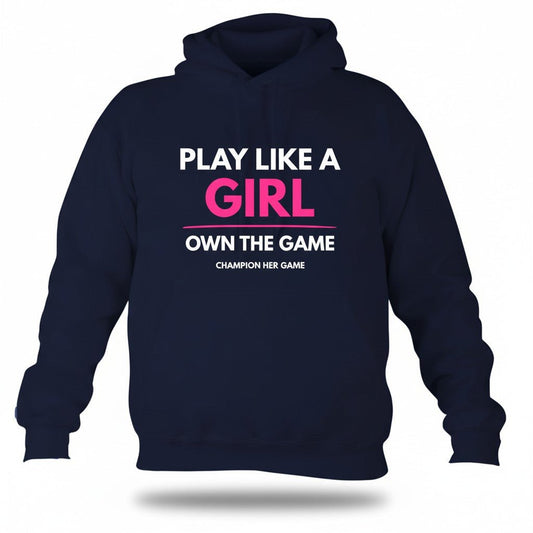 Navy Play Like a Girl kids hoodie - Premium technical fleece for girls grassroots sports