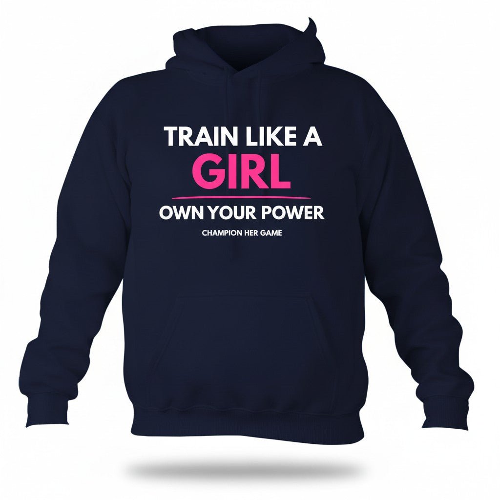 Train Like A Girl Navy Hoodie – Kids | Champion Her Game sports training wear